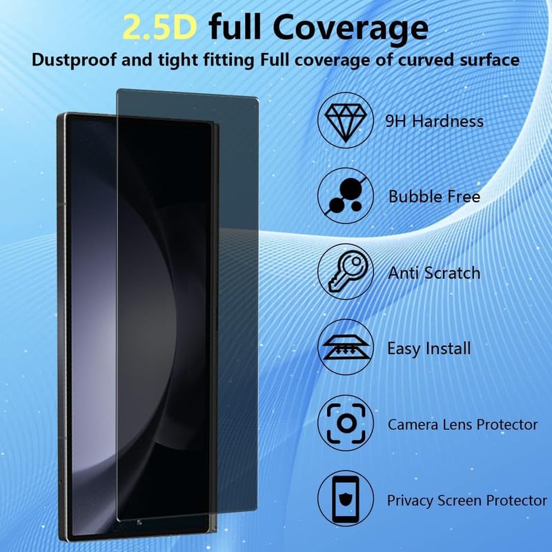 Samsung Galaxy Z Fold 6 Anti-Spy Privacy Tempered Glass with 9H Hardness Edges To Edge Protection