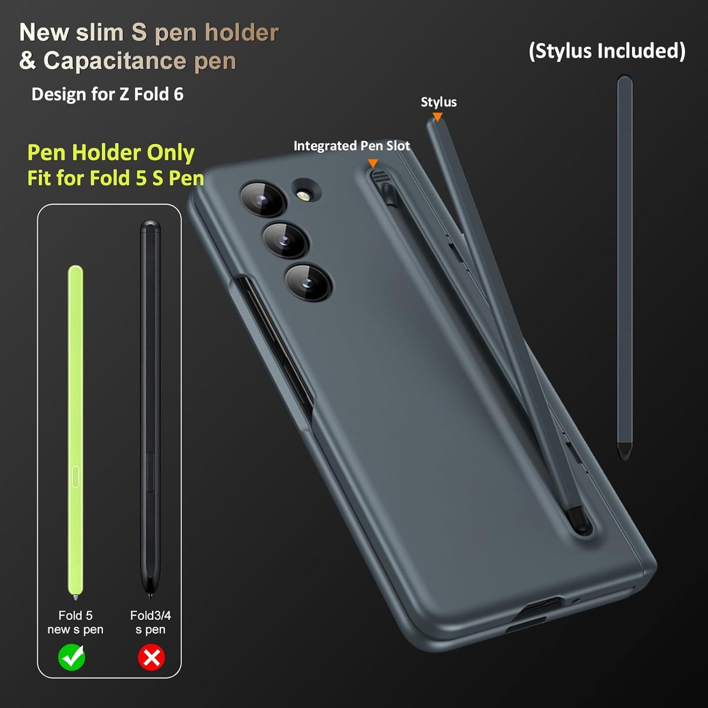 Samsung Galaxy Z Fold 6 Silky Liquid PC Matte S-Pen, Kickstand and Hinge Protection Case in-Built Front Glass - Grey