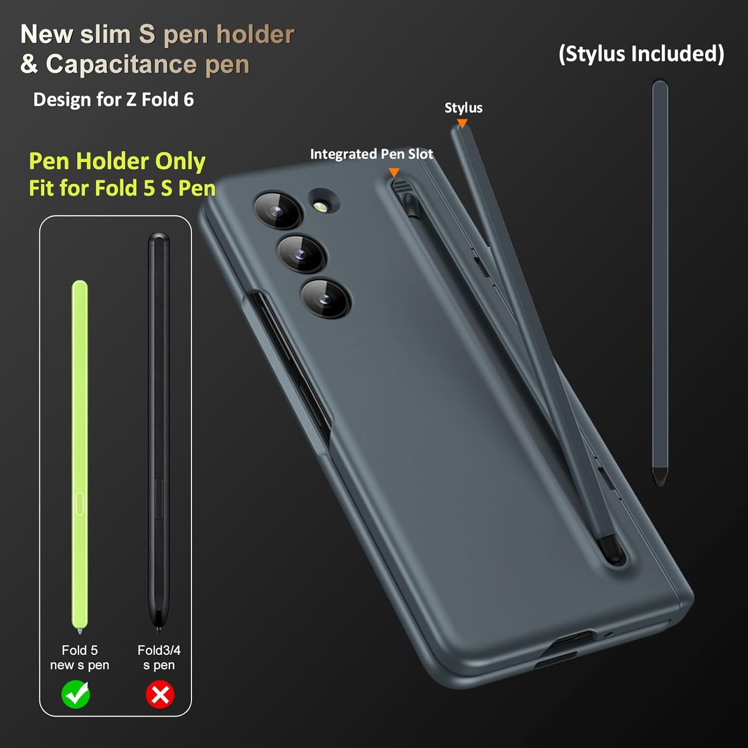 Samsung Galaxy Z Fold 6 Silky Liquid PC Matte S-Pen, Kickstand and Hinge Protection Case in-Built Front Glass - Grey