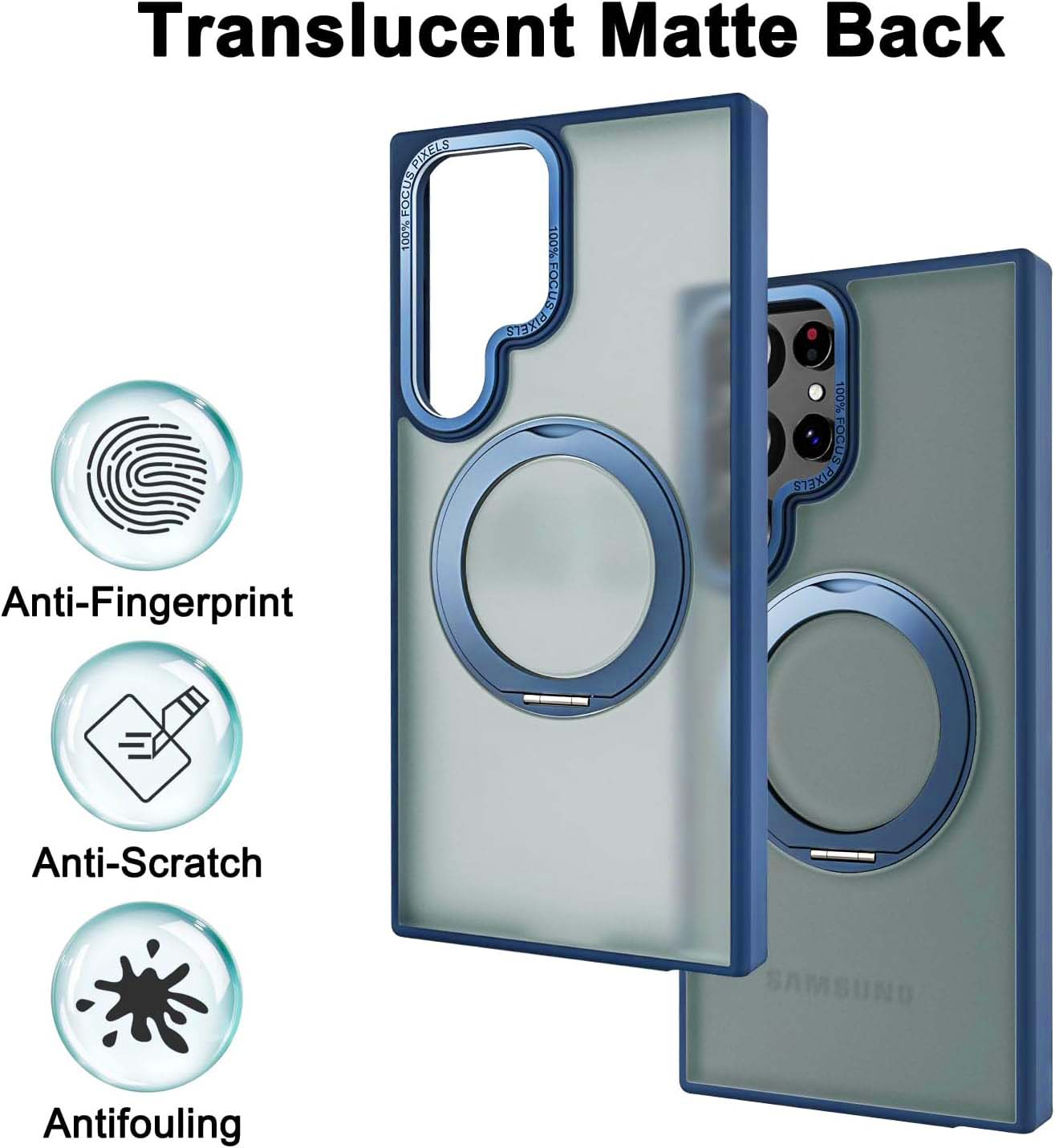 Samsung Galaxy S24 Ultra Magnetic Ring with Magsafe Scratchproof Translucent Matte Kickstand Case - Dark Blue