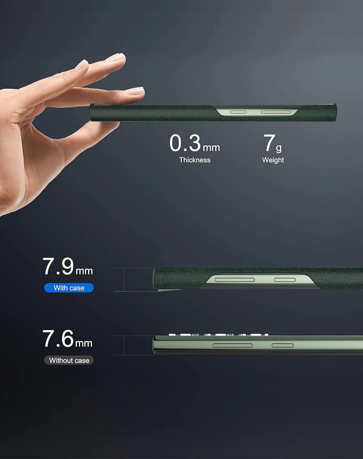 Samsung Galaxy S23 Ultra Super Slim Leather Case with Logo - GreenSamsung Galaxy S23 Ultra Super Slim Vegan Leather Case with Logo - Green