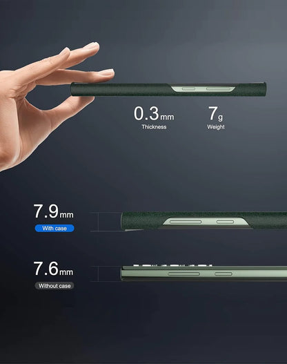 Samsung Galaxy S23 Ultra Super Slim Leather Case with Logo - GreenSamsung Galaxy S23 Ultra Super Slim Vegan Leather Case with Logo - Green