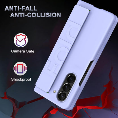 Samsung Galaxy Z Fold 6 Luxury Hard PC Shockproof Protective Case with Wristband - Light Purple