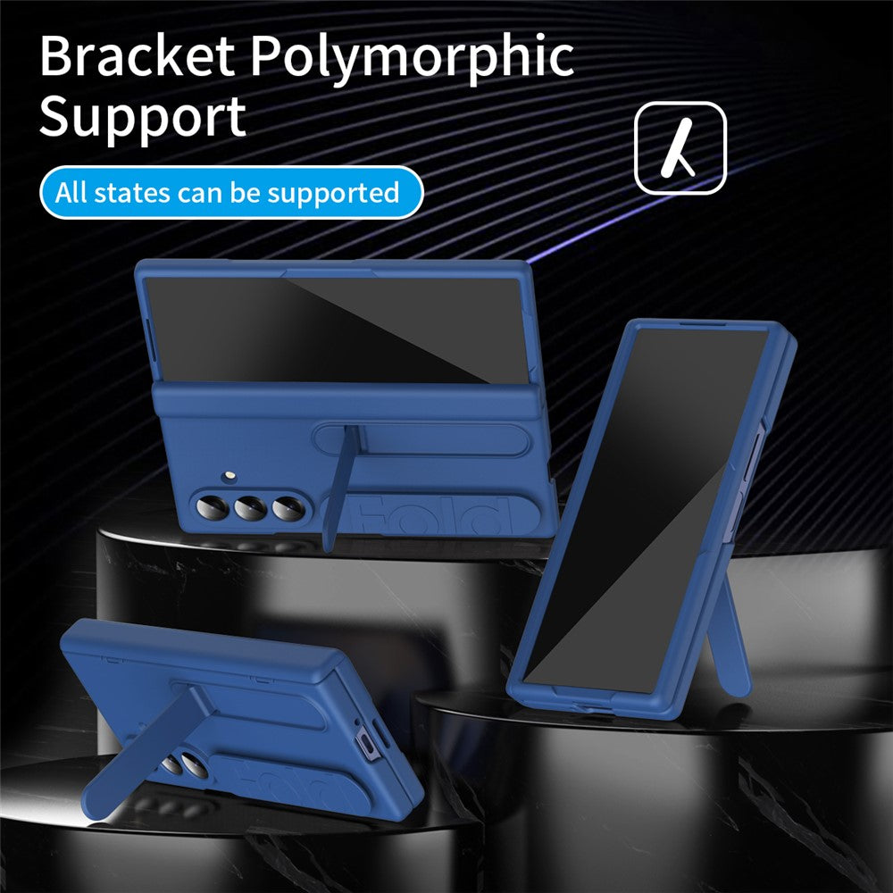 Samsung Galaxy Z Fold7 Silicon Skin Feel Band Strip & Kickstand Case with Hinge Protection - Blue