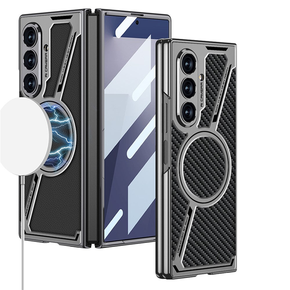 Samsung Galaxy Z Fold7 Gkk Carbon Texture Leather Magnetic Case with Magsafe with Front Glass