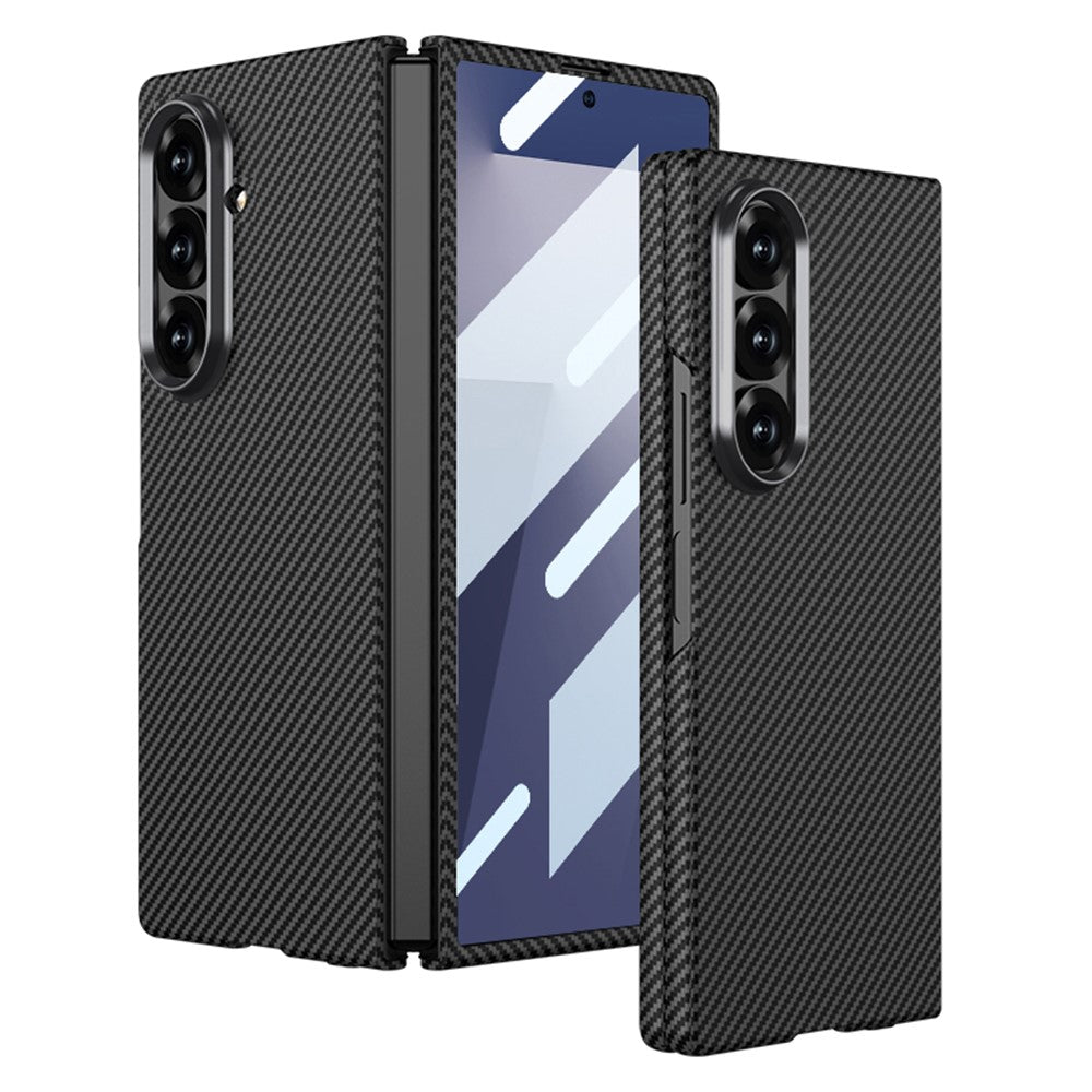 Samsung Galaxy Fold7 Gkk Super Slim Carbon Fiber Case with Inbuilt Front Glass - Black