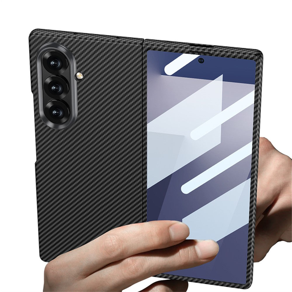 Samsung Galaxy Fold7 Gkk Super Slim Carbon Fiber Case with Inbuilt Front Glass - Black