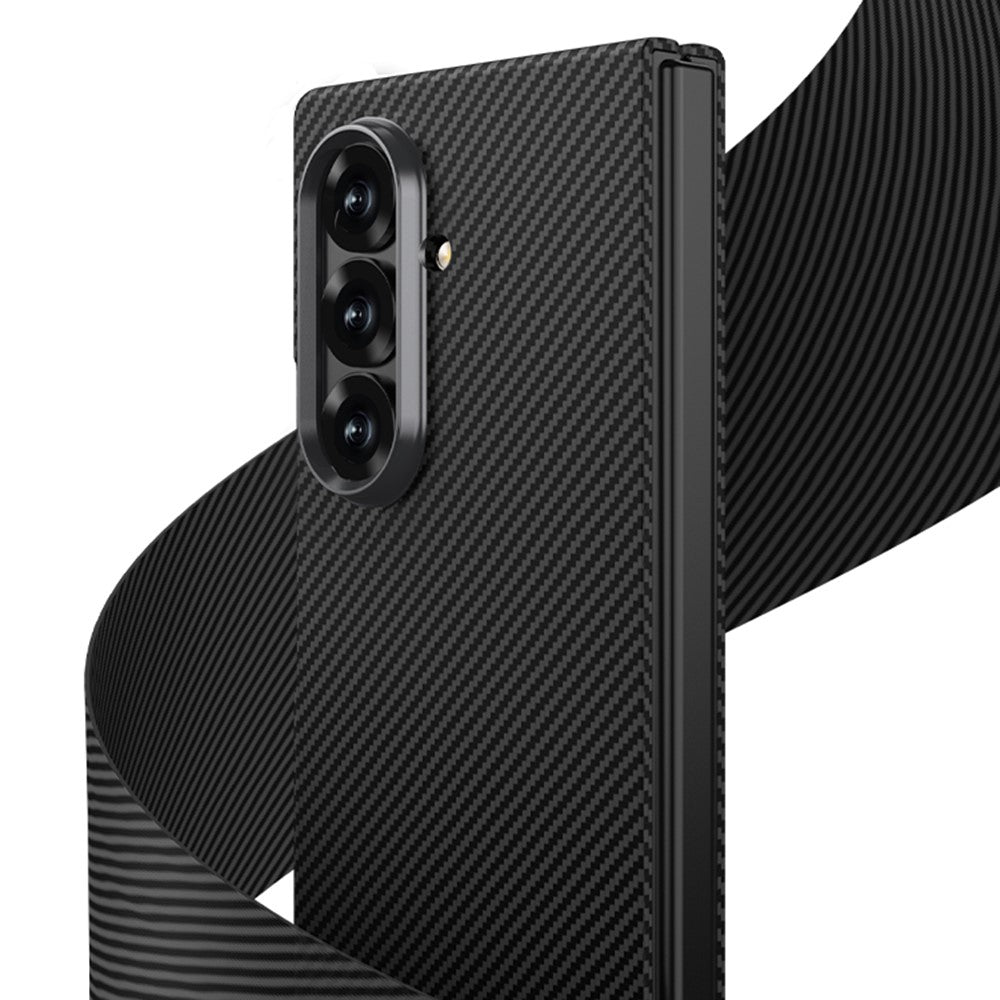 Samsung Galaxy Fold7 Gkk Super Slim Carbon Fiber Case with Inbuilt Front Glass - Black