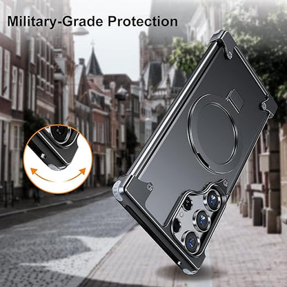 Samsung Galaxy S25 Ultra Metal Case, Frameless Thin Smoky Magsafe Cover Invisible Kickstand - Black