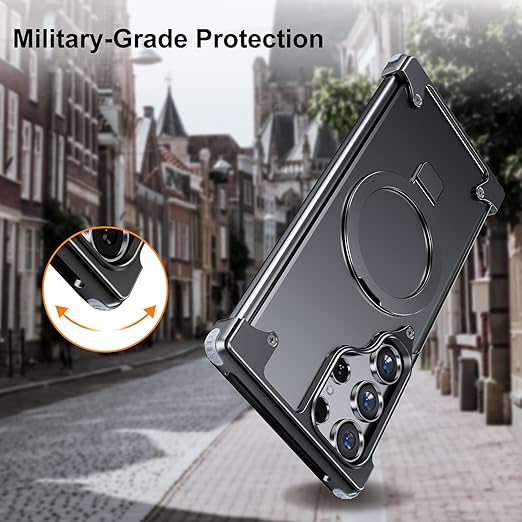 Samsung Galaxy S25 Ultra Metal Case, Frameless Thin Smoky Magsafe Cover Invisible Kickstand - Desert Titanium