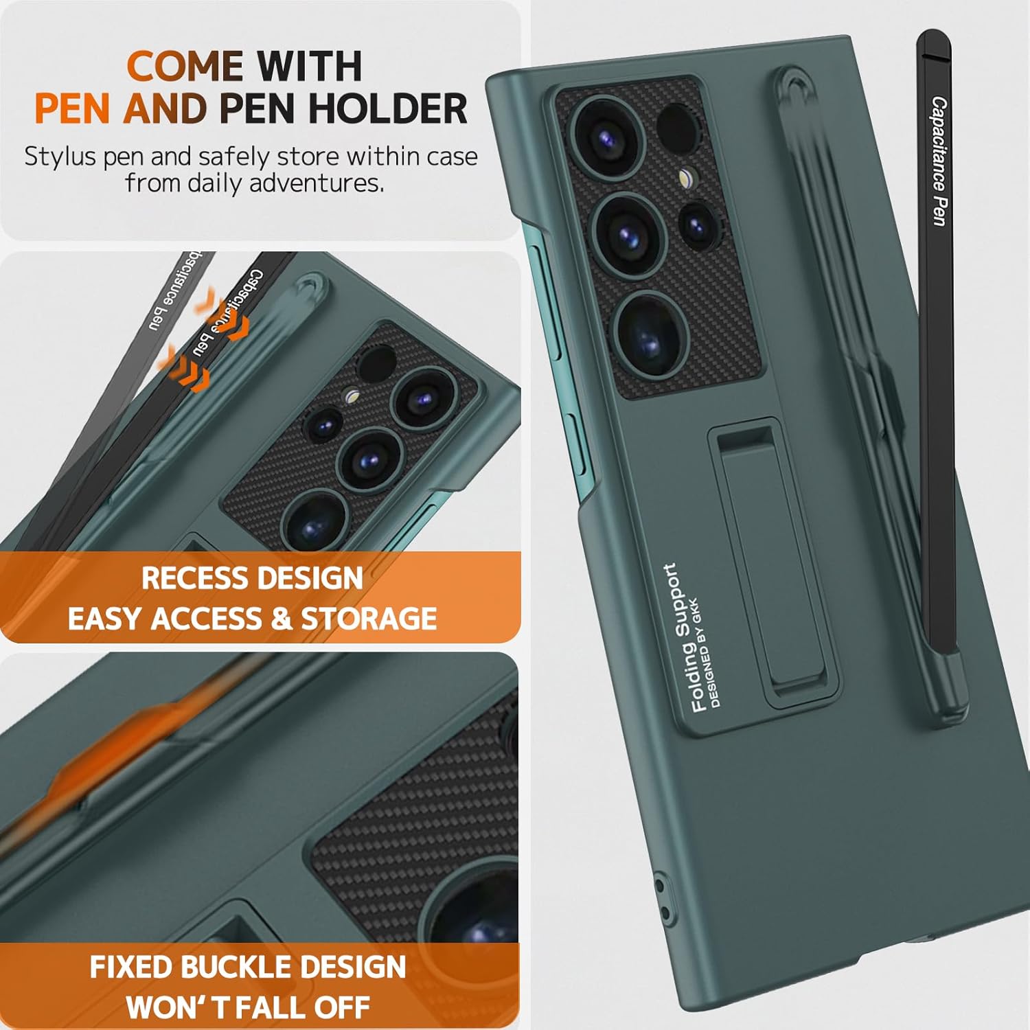 Samsung Galaxy S23 Ultra Super Slim Hard PC Light Weight with Kickstand & S Pen, Hard Protective Cover - Green