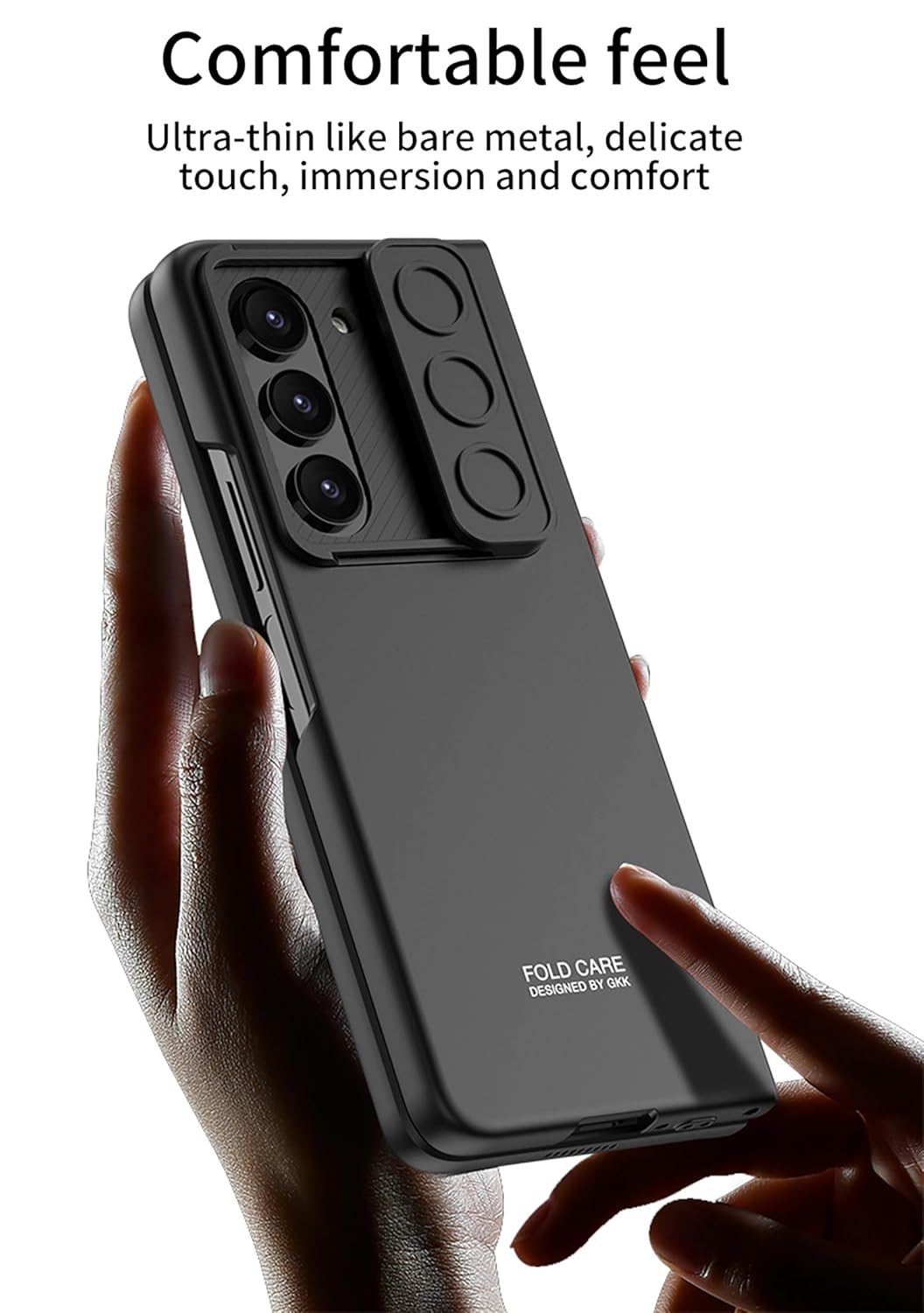 Samsung Galaxy Z Fold 6 GKK Ultra Thin Case with Slide Camera Cover Front in-Built Glass - Black
