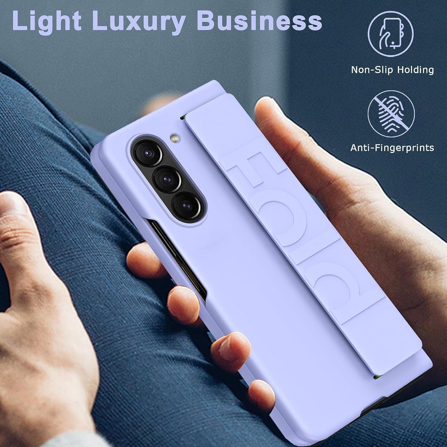 Samsung Galaxy Z Fold 6 Luxury Hard PC Shockproof Protective Case with Wristband - Light Purple