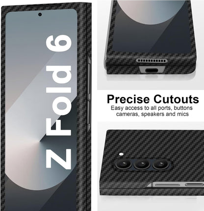 Samsung Galaxy Z Fold6 Carbon Case, 0.8mm Ultra Thin Carbon Fiber Kevlar 1500D Case with Magsafe & Front Glass - Black