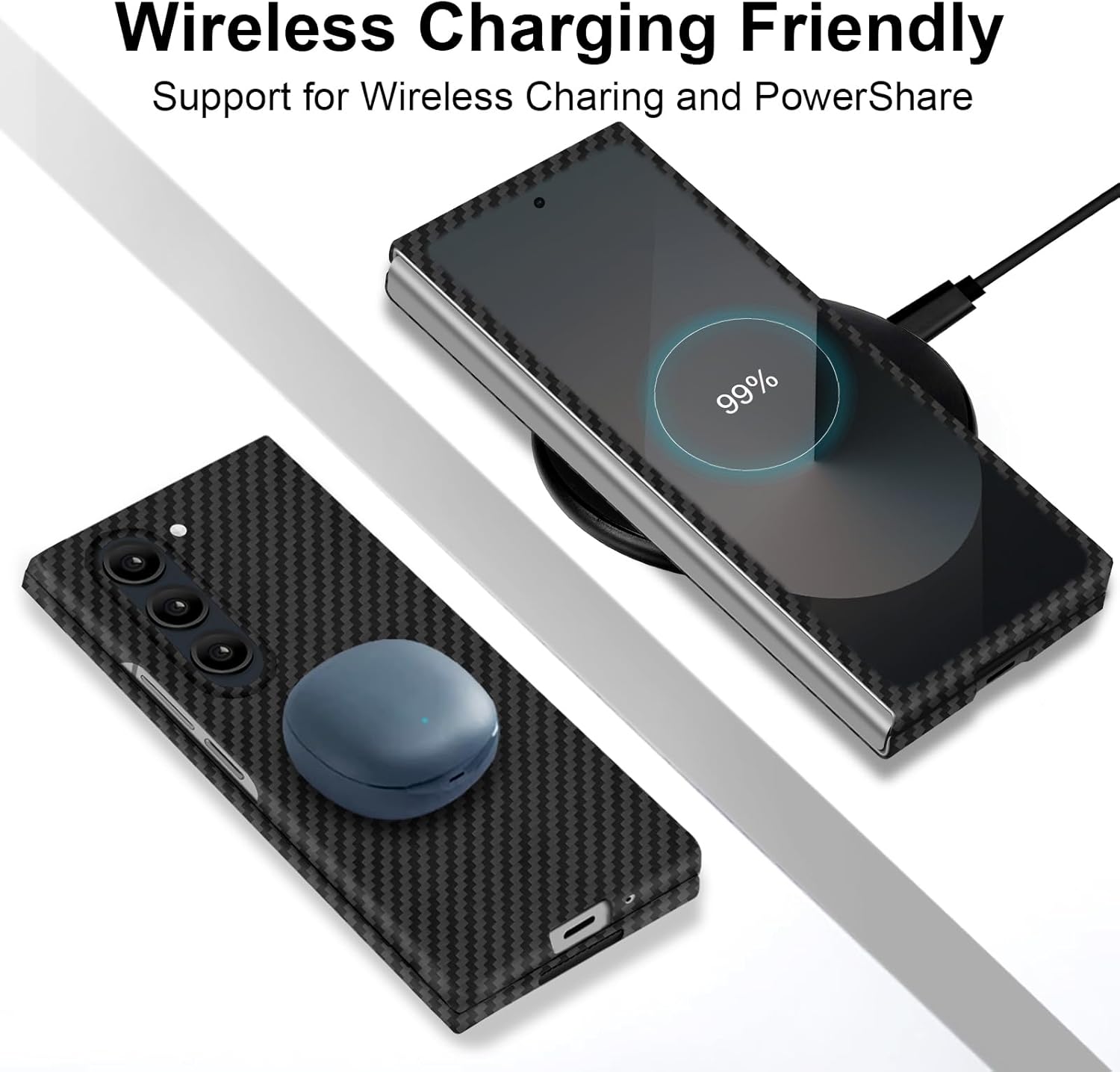 Samsung Galaxy Z Fold6 Carbon Case, 0.8mm Ultra Thin Carbon Fiber Kevlar 1500D Case with Magsafe & Front Glass - Black