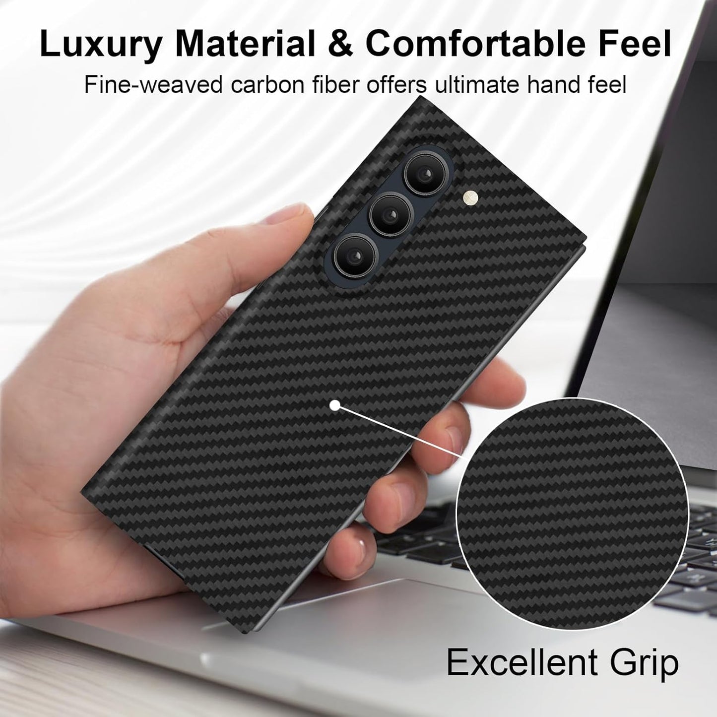 Samsung Galaxy Z Fold6 Carbon Case, 0.8mm Ultra Thin Carbon Fiber Kevlar 1500D Case with Magsafe & Front Glass - Black