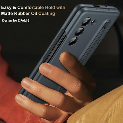 Samsung Galaxy Z Fold 6 Silky Liquid PC Matte S-Pen, Kickstand and Hinge Protection Case in-Built Front Glass - Grey