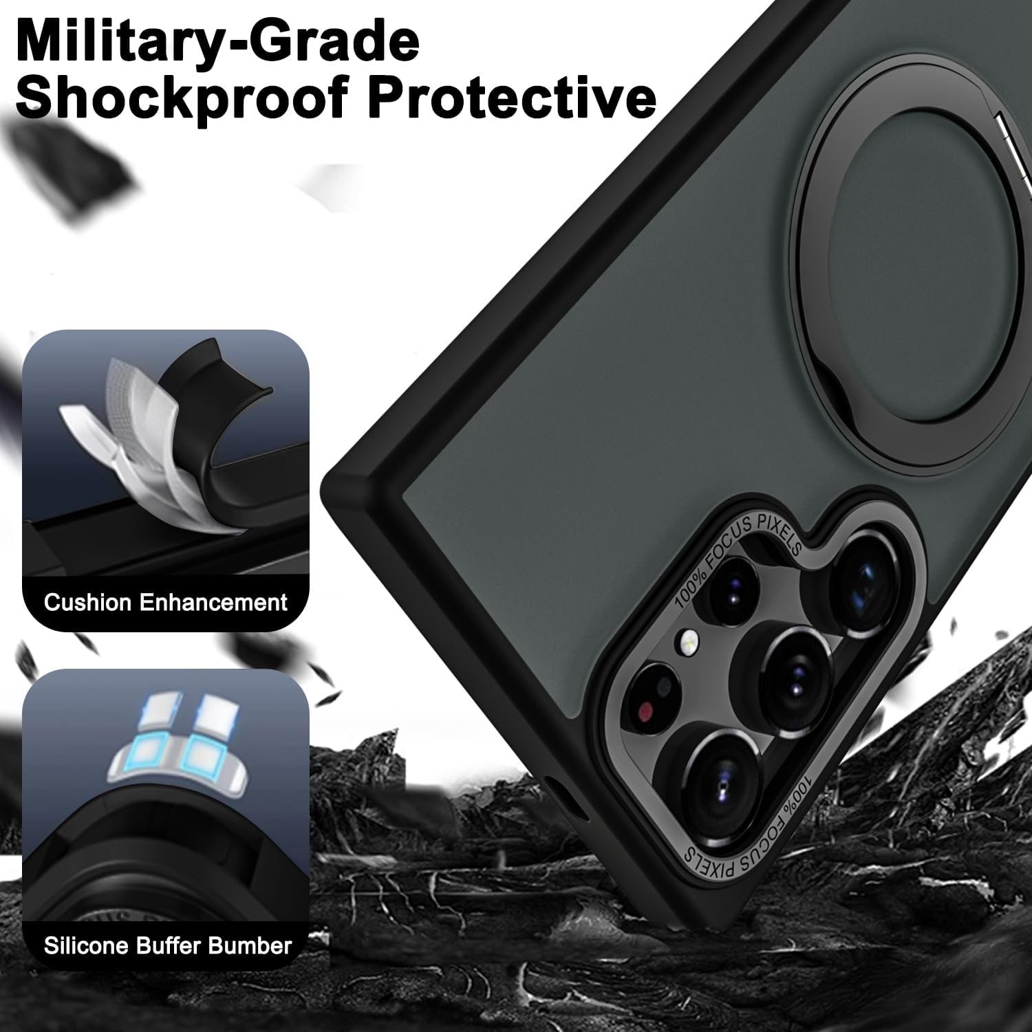 Samsung Galaxy S24 Ultra 360° Rotatable Magnetic Ring Holder with Magsafe Scratchproof Translucent Matte Kickstand Case