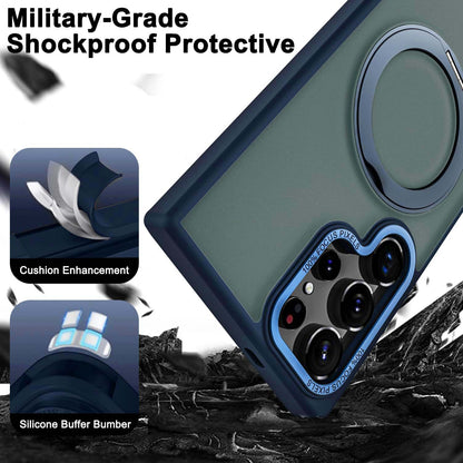 Samsung Galaxy S23 Ultra 360° Rotatable Magnetic Ring with Magsafe Scratchproof Translucent Matte Kickstand Case - Dark Blue