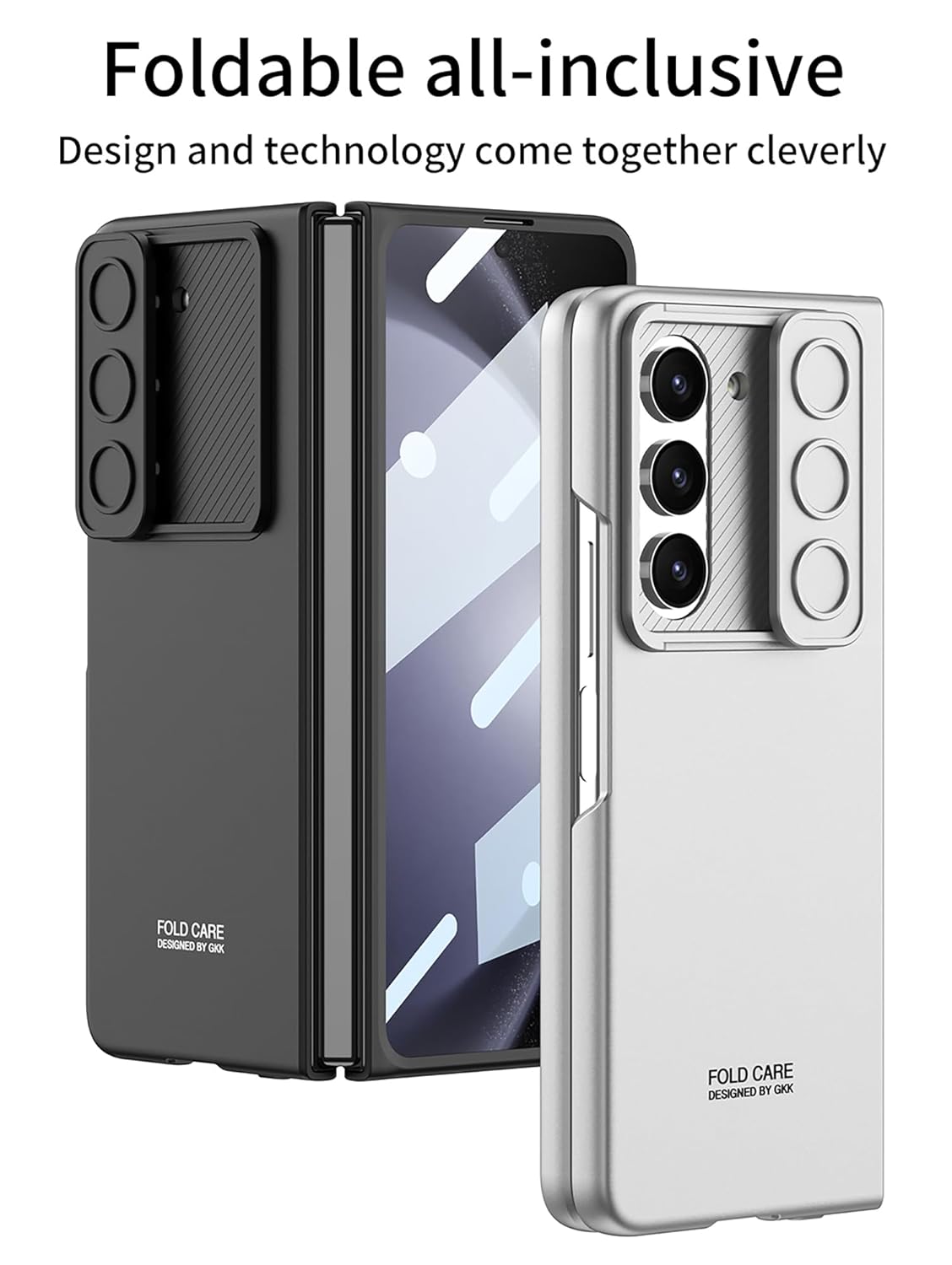 Samsung Galaxy Z Fold 6 GKK Ultra Thin Case with Slide Camera Cover Front in-Built Glass - Black