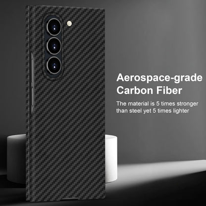 Samsung Galaxy Z Fold6 Carbon Case, 0.8mm Ultra Thin Carbon Fiber Kevlar 1500D Case with Magsafe & Front Glass - Black