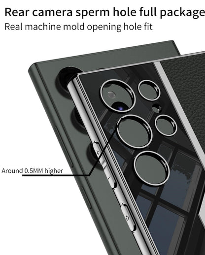 Samsung Galaxy S23 Ultra GKK Electroplated Lens Case (Inner Leather) with Camera Protection - Wine