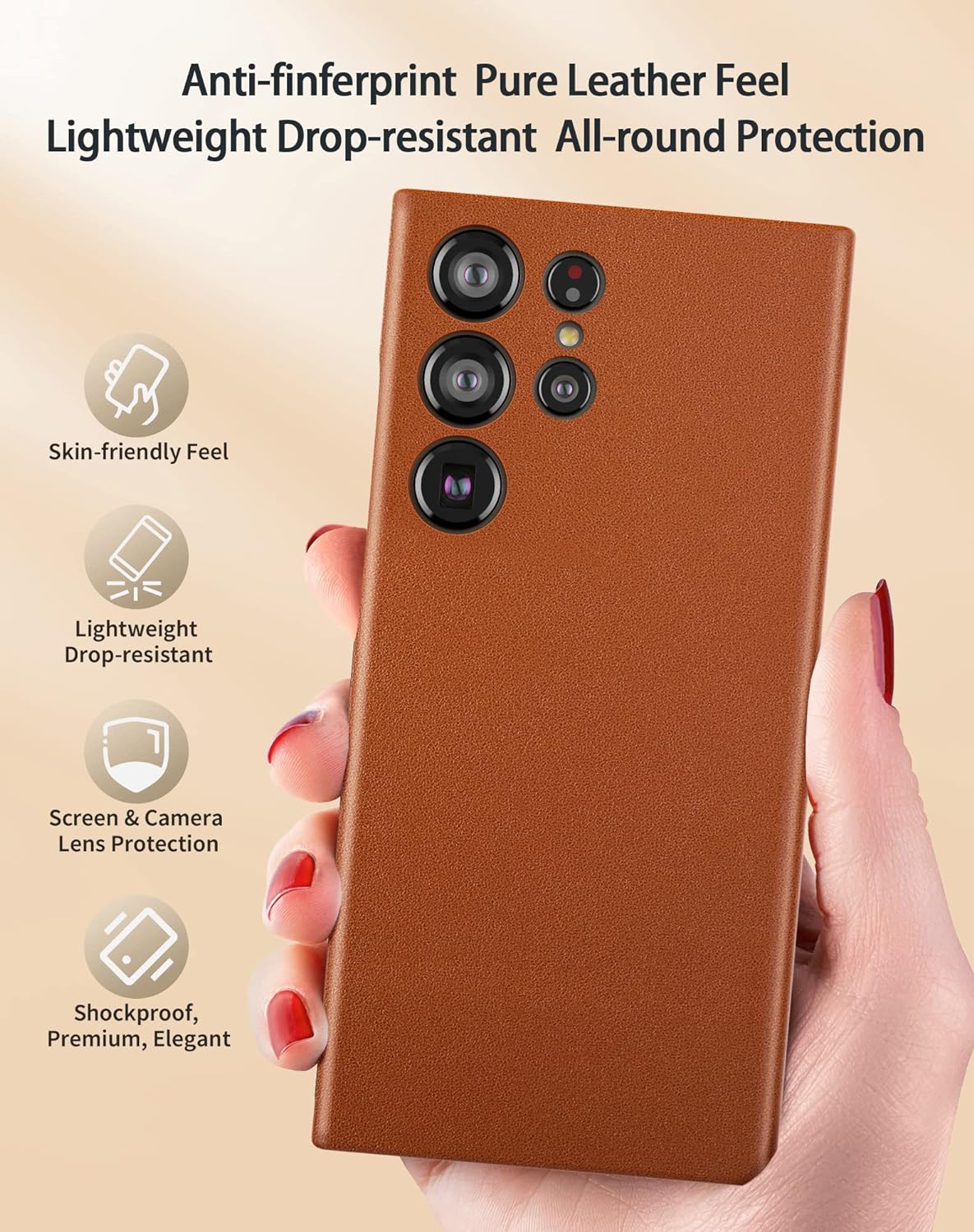 Samsung Galaxy S23 Ultra Super Slim Leather Case with Logo - Brown