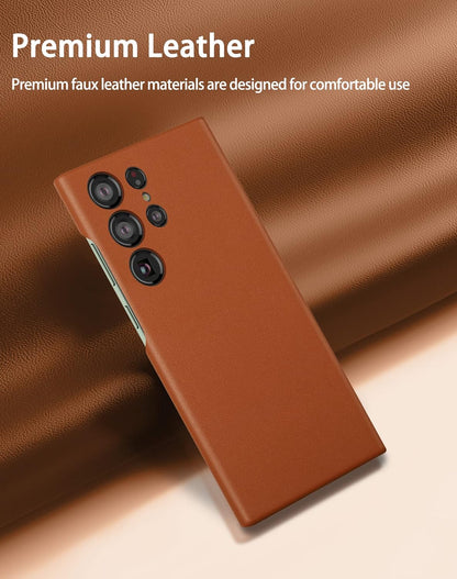 Samsung Galaxy S23 Ultra Super Slim Leather Case with Logo - Brown