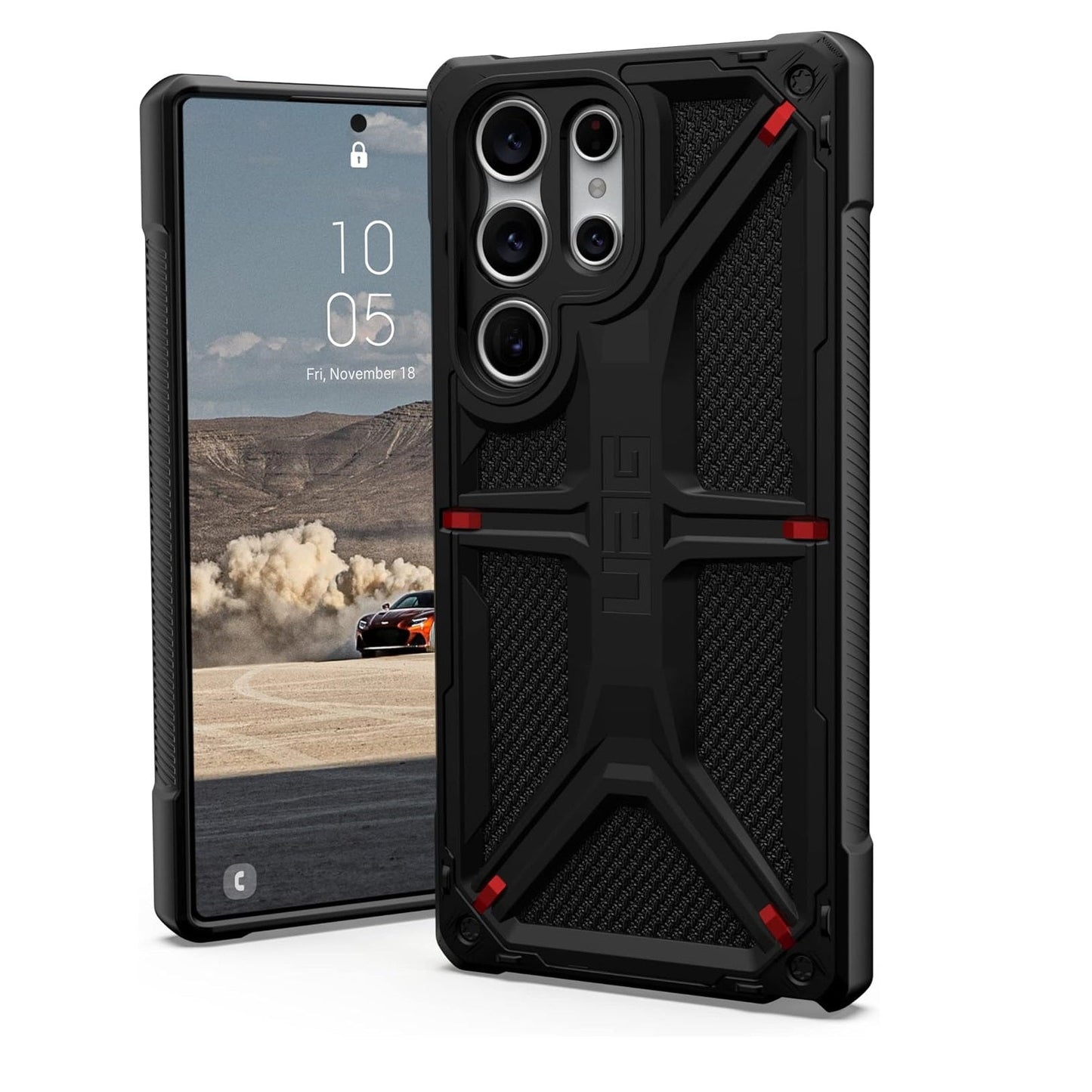 Samsung Galaxy S23 Ultra UAG Monarch Kevlar Series Rugged Heavy Duty Armor Case with 5 Red Dot - Black