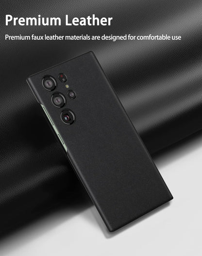 Samsung Galaxy S23 Ultra Super Slim Leather Case with Logo - Black