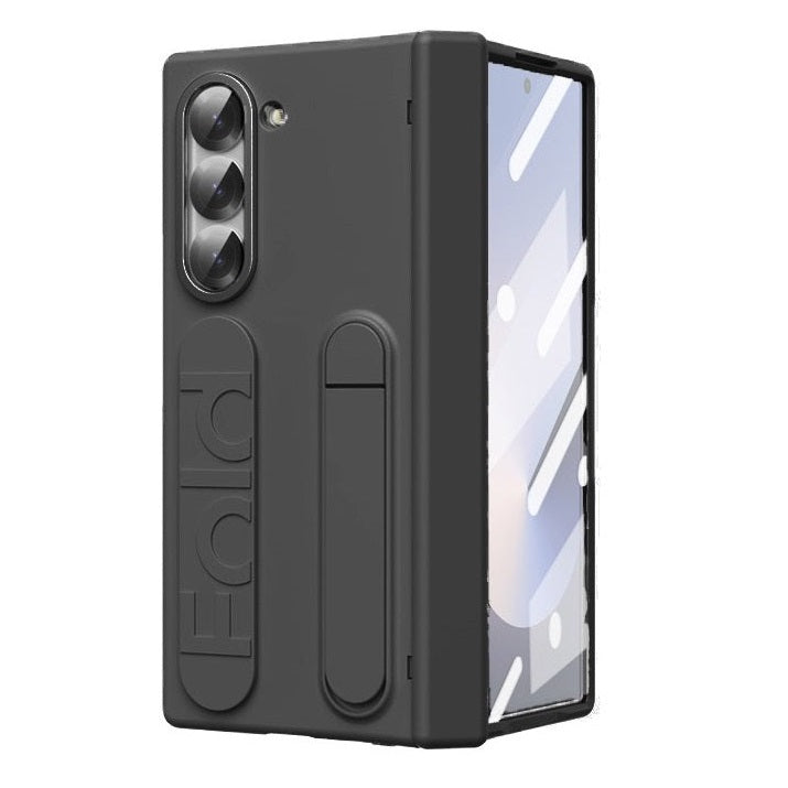 Samsung Galaxy Z Fold 6 Sleek Feel Silicon Case with Kickstand & Band Hinge Protection and in Built Front Glass - Black