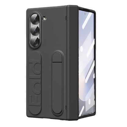 Samsung Galaxy Z Fold 6 Sleek Feel Silicon Case with Kickstand & Band Hinge Protection and in Built Front Glass - Black