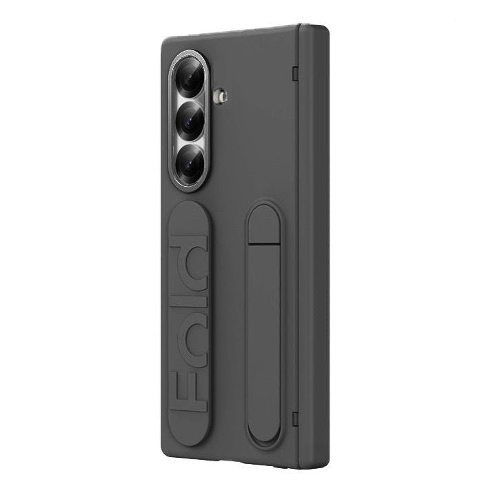 Samsung Galaxy Z Fold7 Silicon Skin Feel Band Strip & Kickstand Case with Hinge Protection - Black