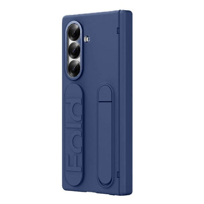 Samsung Galaxy Z Fold7 Silicon Skin Feel Band Strip & Kickstand Case with Hinge Protection - Blue