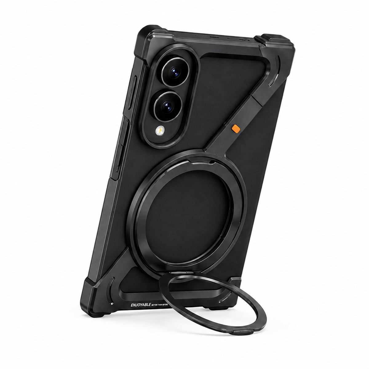 Samsung Z Fold8 Metal Case, Frameless Z Shape Aluminum Alloy 360° Magnetic Rotating Ring with Magsafe - Black