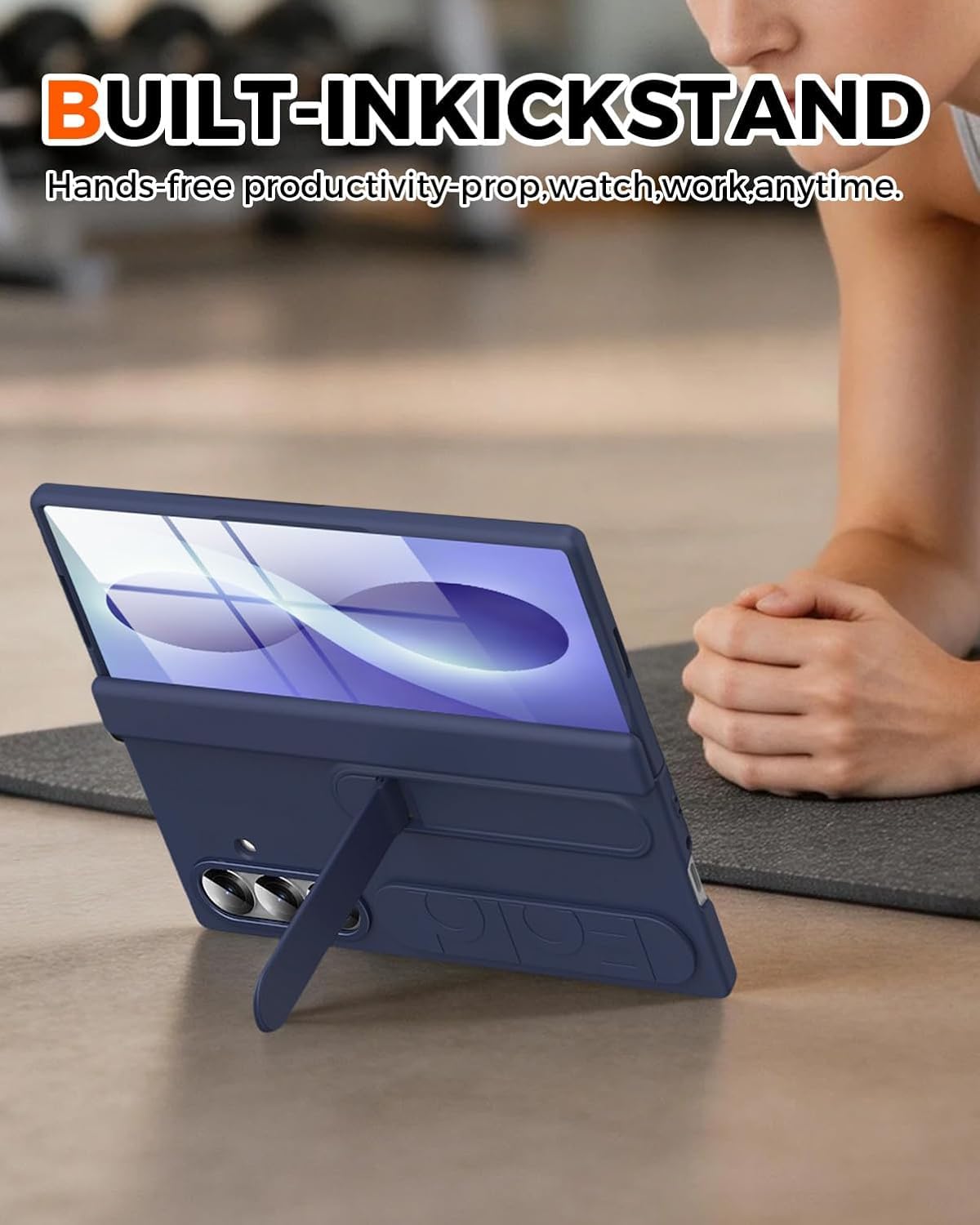 Samsung Z Fold8 Ultra Silicon Skin Feel Band Strip & Kickstand Case with Hinge Protection - Blue