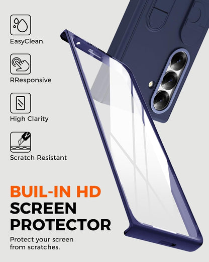 Samsung Z Fold8 Ultra Silicon Skin Feel Band Strip & Kickstand Case with Hinge Protection - Blue