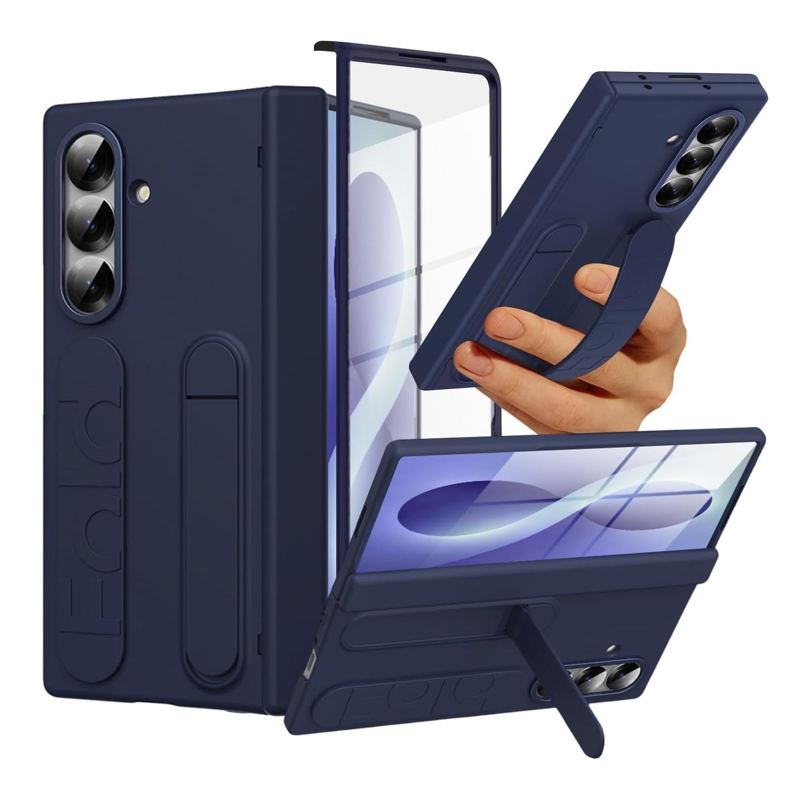 Samsung Z Fold8 Ultra Silicon Skin Feel Band Strip & Kickstand Case with Hinge Protection - Blue