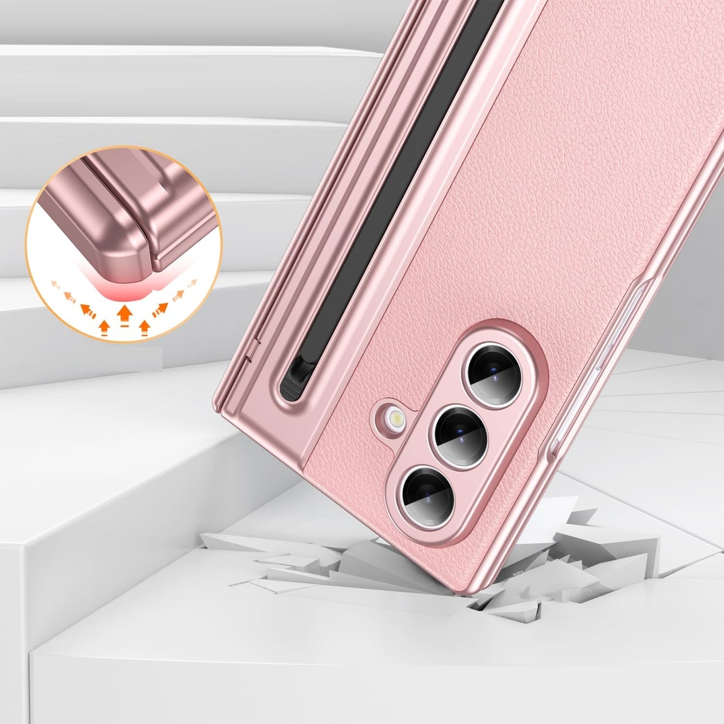 Samsung Z Fold8 Ultra Leather Case, Electroplating S Pen Case with Hinge Protection - Pink