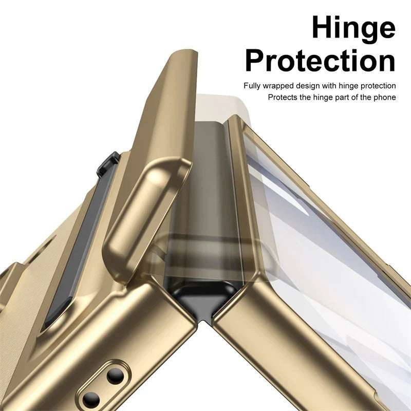 Samsung Z Fold8 Ultra Leather Case, Electroplating S Pen Case with Hinge Protection - Gold