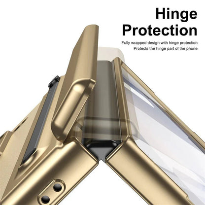 Samsung Z Fold8 Ultra Leather Case, Electroplating S Pen Case with Hinge Protection - Gold