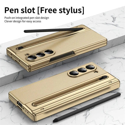 Samsung Z Fold8 Ultra Leather Case, Electroplating S Pen Case with Hinge Protection - Gold