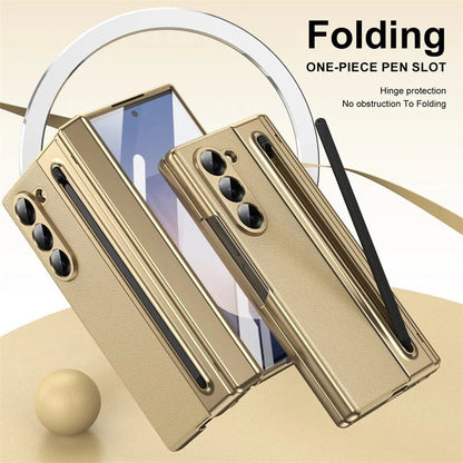 Samsung Z Fold8 Ultra Leather Case, Electroplating S Pen Case with Hinge Protection - Gold
