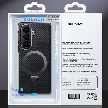 Samsung Fold8 Ultra SULADA Kevlar Carbon Fiber Texture Hinge Cover with Magsafe & Kickstand - Black (Only Back)