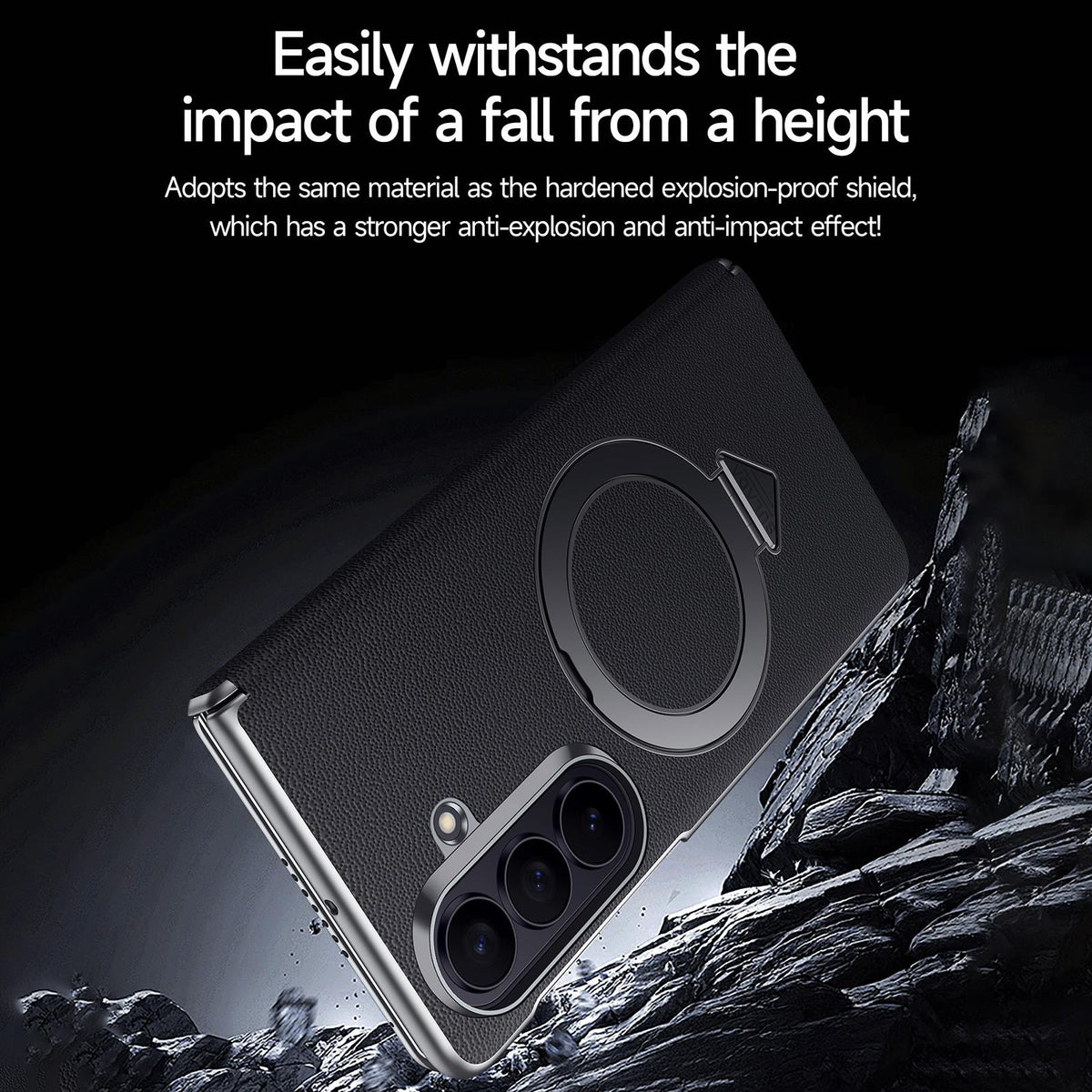 Samsung Z Fold8 Ultra SULADA Leather Case, S-View Window Magnetic Ring Holder Kickstand Cover with Magsafe - Black