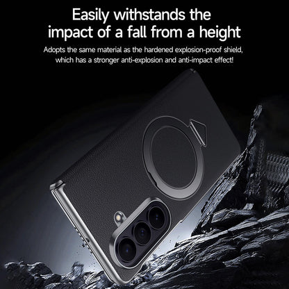 Samsung Z Fold8 Ultra SULADA Leather Case, S-View Window Magnetic Ring Holder Kickstand Cover with Magsafe - Black