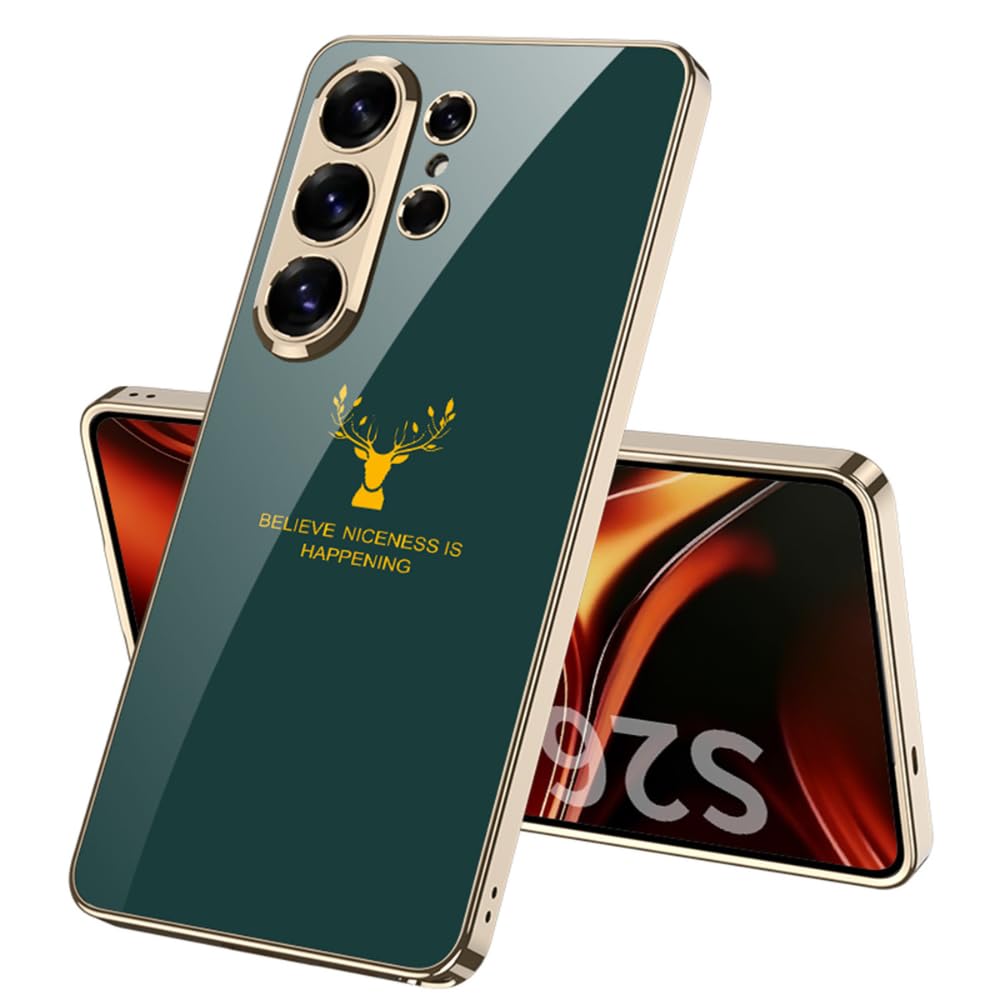 Samsung Galaxy S26 Ultra Deer Glass Case, 9H Hardness Electroplating Glass Premium Glass Case - Green