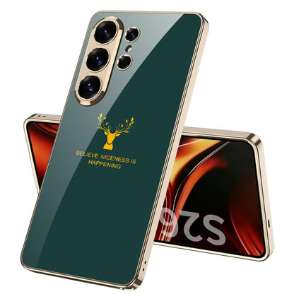 Samsung Galaxy S26 Ultra Deer Glass Case, 9H Hardness Electroplating Glass Premium Glass Case - Green