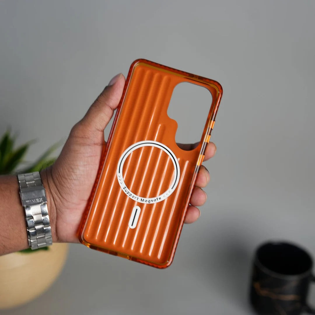 Samsung Galaxy S26 Ultra Shockproof SuitCase Design Shiny Texture Cover with Magsafe - Orange
