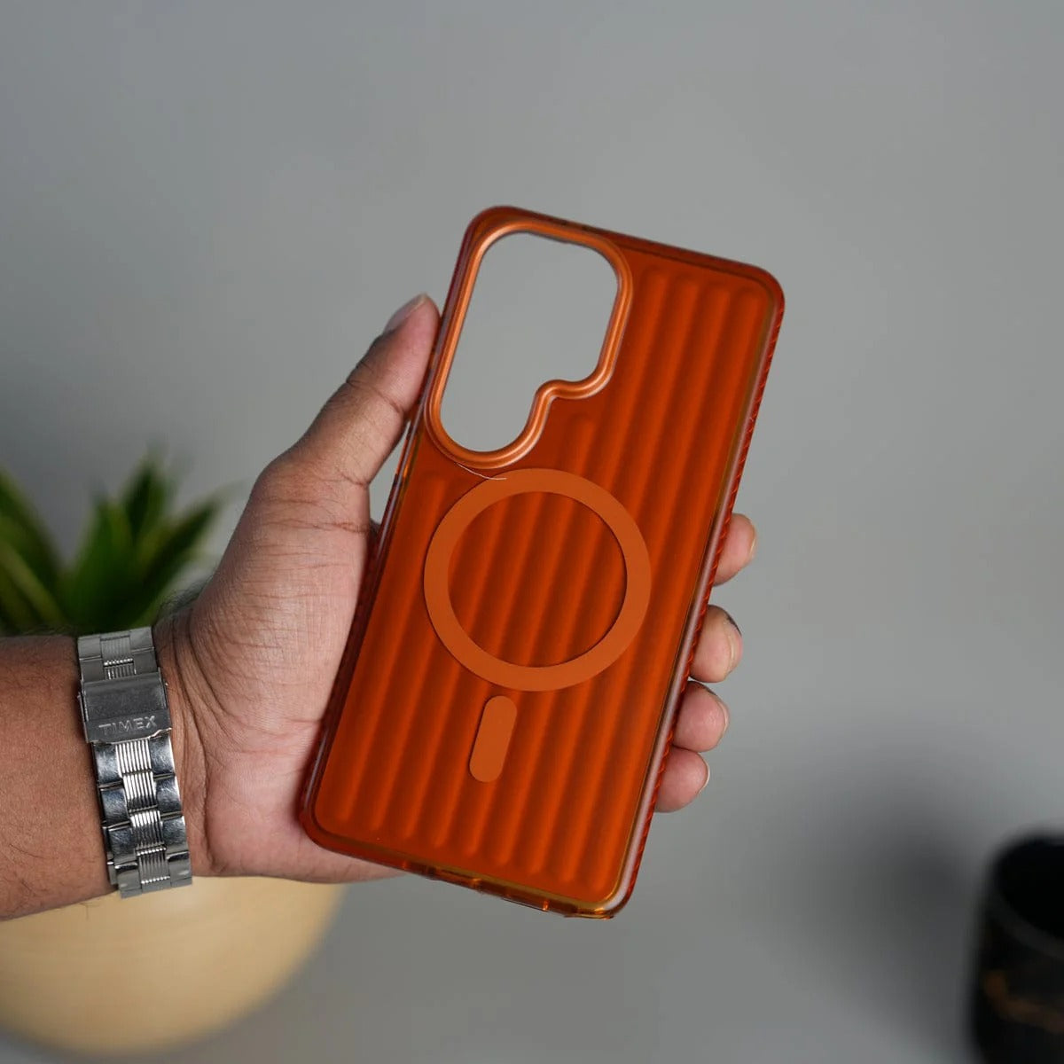 Samsung Galaxy S26 Ultra Shockproof SuitCase Design Shiny Texture Cover with Magsafe - Orange